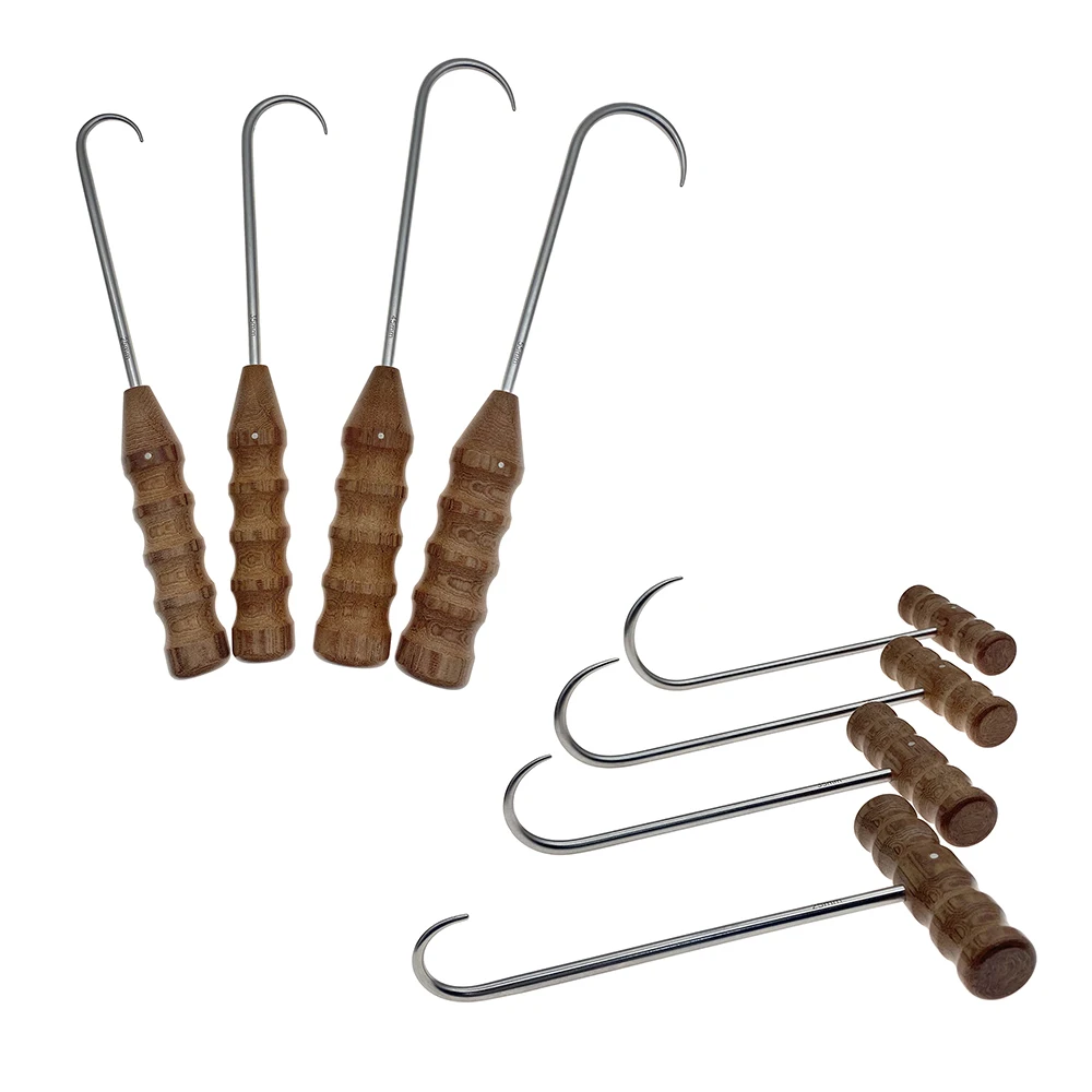 Bone Hook Retractor with Wooden Handle straight/T-shaped Knee Raiser Hip Retractor Orthopedic Surgical Instruments