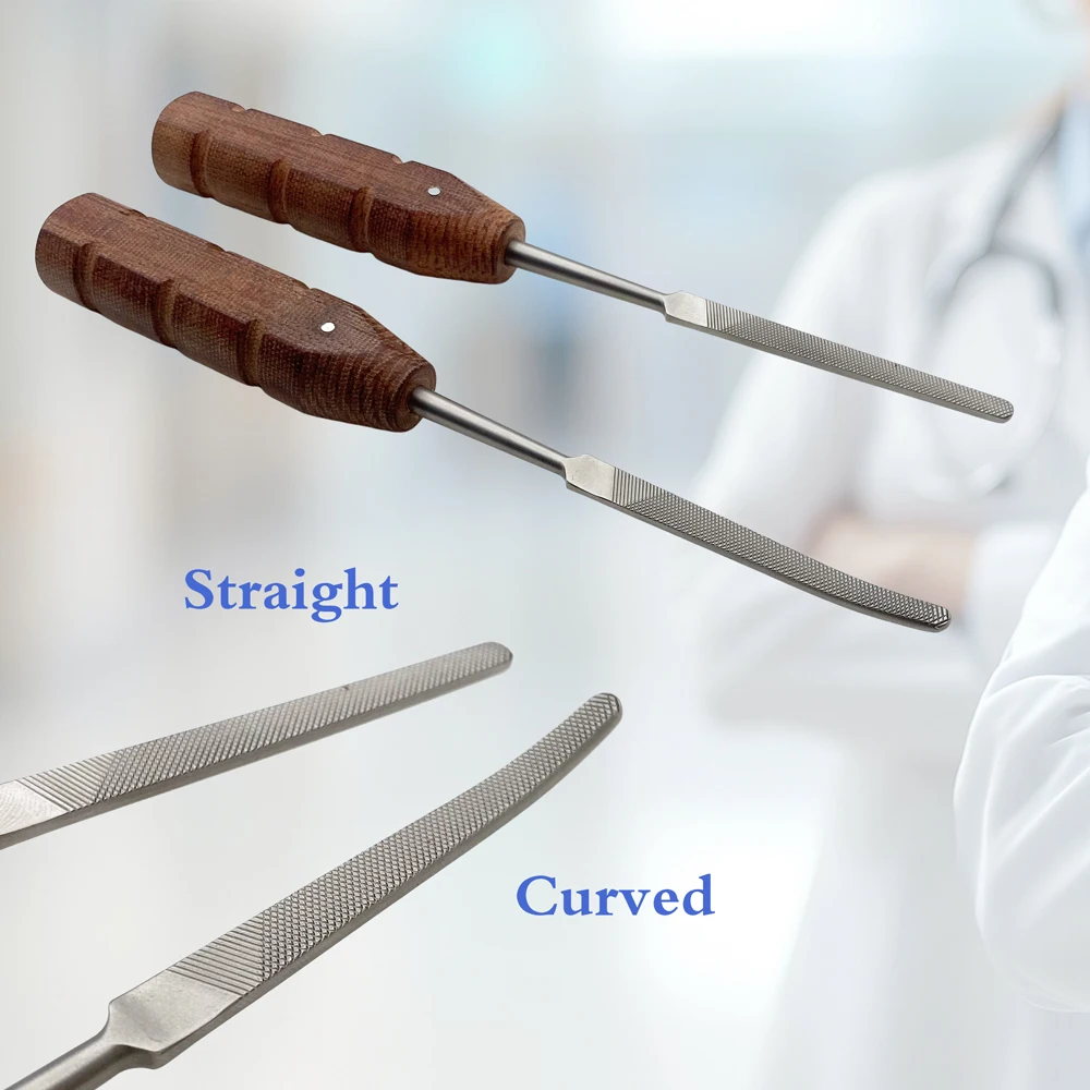 VKTIMALL Bone File Bone Grind Bone Joint Rasp with Wooden handle Orthopedic Instrument Stainless Steel